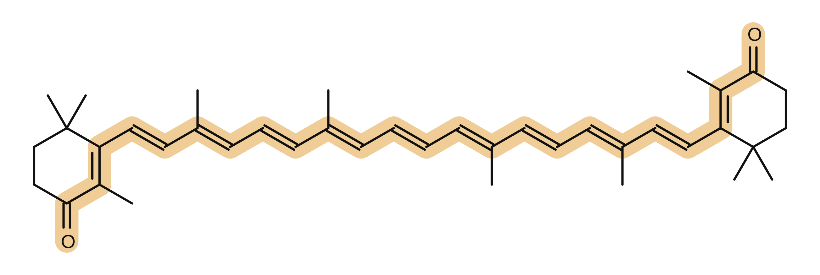 Canthaxanthin structure with its long conjugated chain highlighted